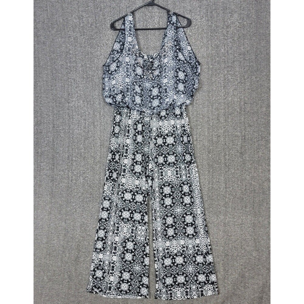 Style & Co Jumpsuit Womens Medium Black & White Sleeveless Studded Wide Leg